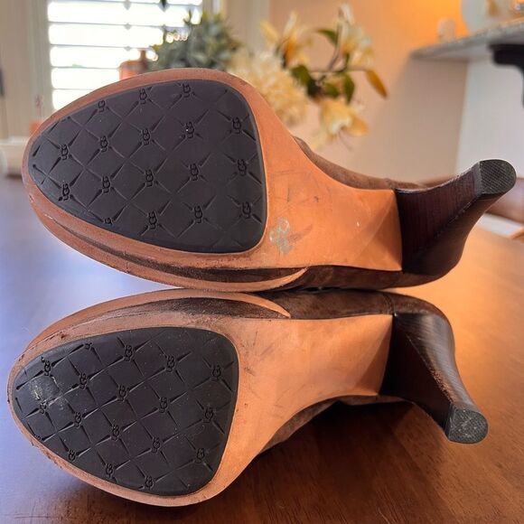 UGG Bianca Brown Italian Leather Sheepskin Suede 5" Heels Platform Sz 7.5 - Picture 7 of 11